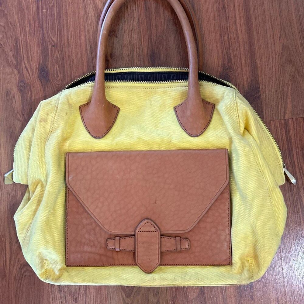 Pour La Victoire yellow large tote bag with leather trim AS IS
